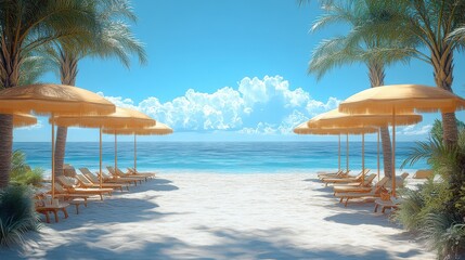 loop animation of beach umbrellas and resort theme 3d rendering