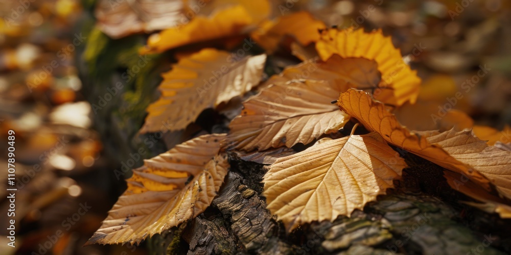 Poster Close-up of leaves on a tree trunk, natural texture and patterns