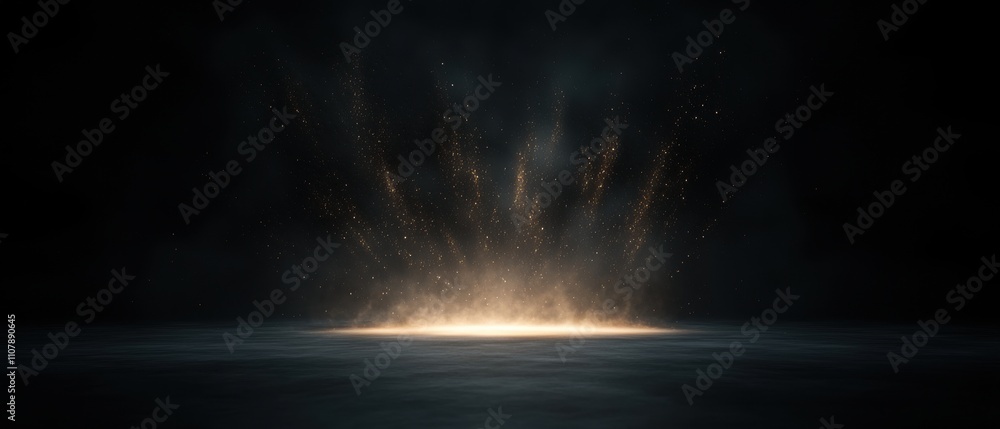 Poster dark and dramatic scene with a bright light shining from the center of the image. the light appears 