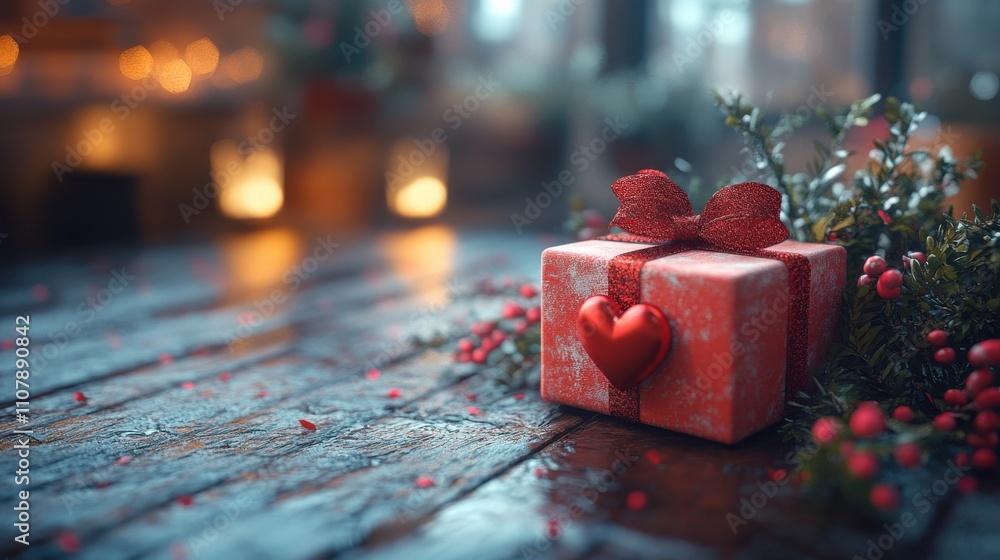 Poster loop animation of gift box and love heart 3d rendering