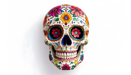 cheerful human skull with a wide smiling expression decorated with bright colors