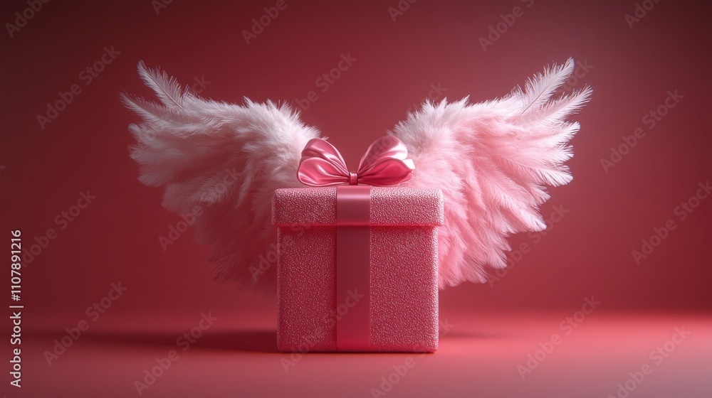 Poster loop animation of gift box with wings 3d rendering