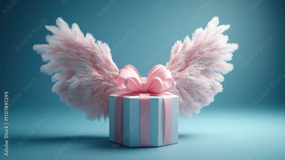 Poster loop animation of gift box with wings 3d rendering