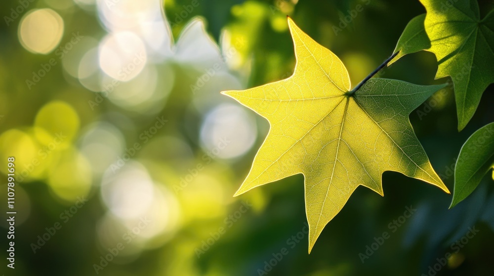 Poster a detailed shot of a single leaf on a tree branch
