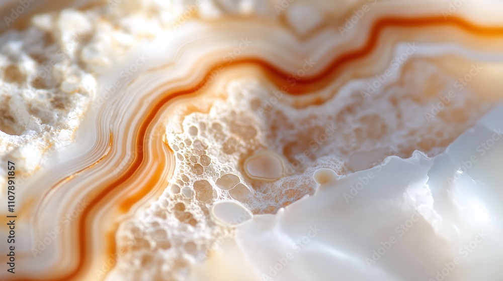 Poster close-up view of natural agate stone displaying intricate patterns and colors in warm tones