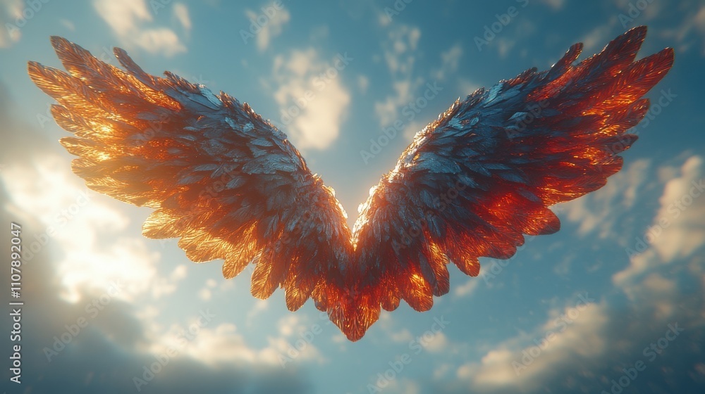 Poster loop animation of love heart flying with wings 3d rendering