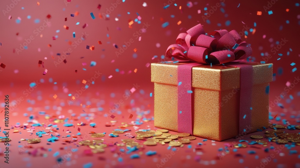 Poster loop animation of opening gift box and coins 3d rendering