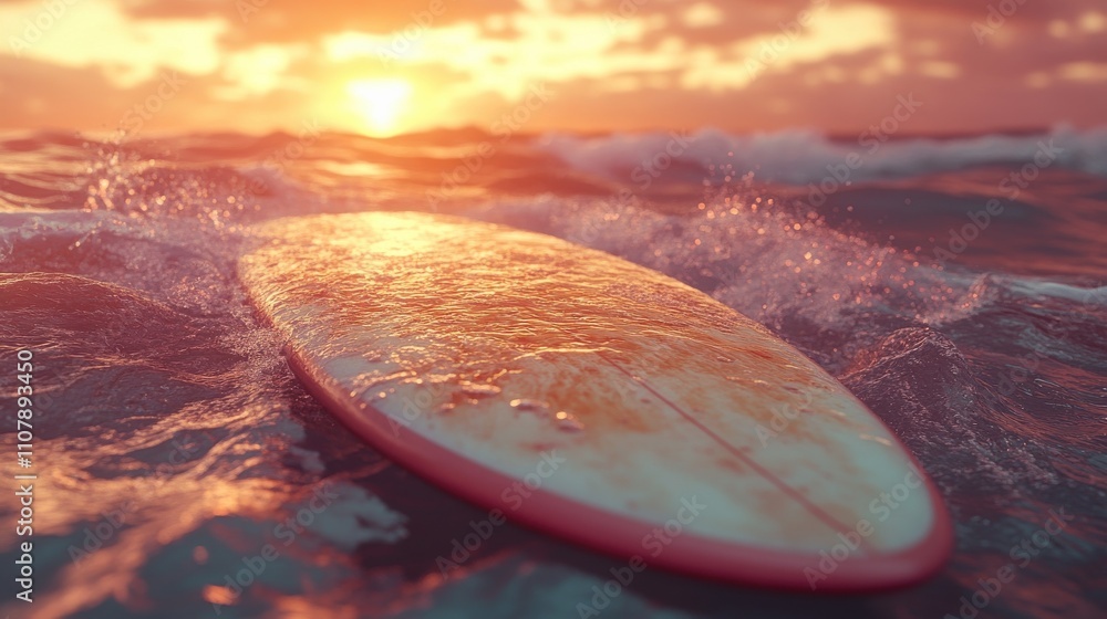 Poster loop animation of surfboard and flowing water 3d rendering