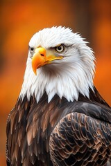 Fototapeta premium A close-up shot of a bald eagle sitting on an orange background