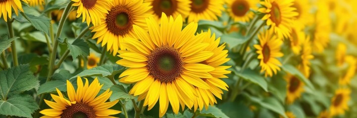 Sunflower garden with vibrant yellow petals and green leaves, perfect for mobile phone wallpaper, wallpaper
