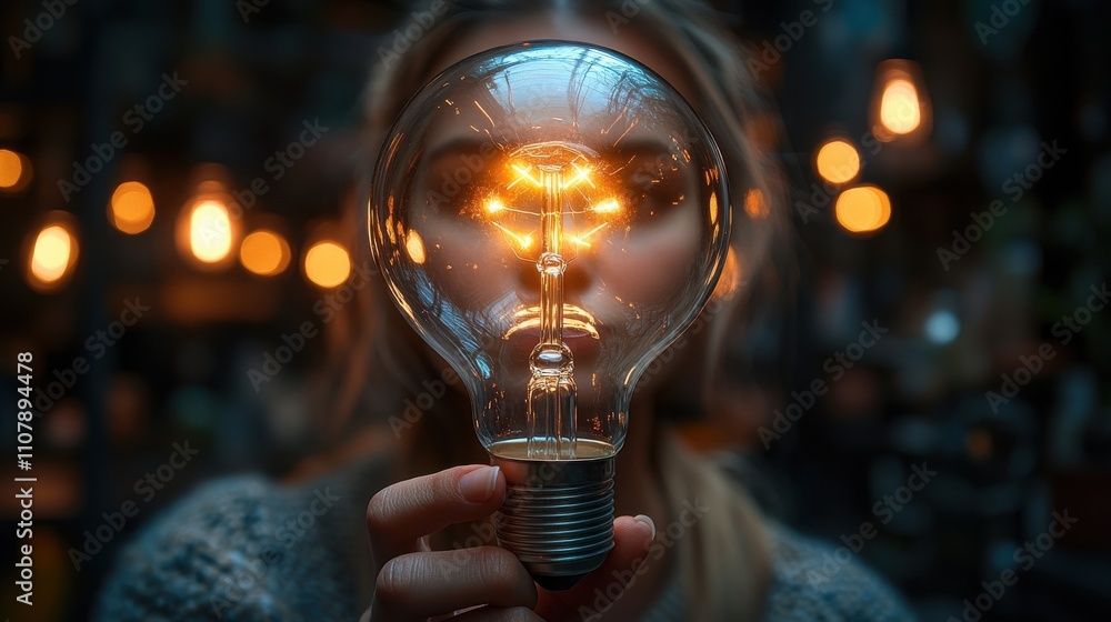 Poster man hand holding light bulb global internet connection business global internet connection applicati