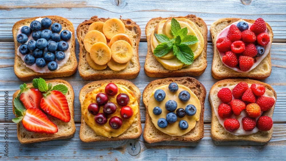 Aufkleber a delightful selection of open-faced sandwiches featuring a variety of fruits and toppings, offering