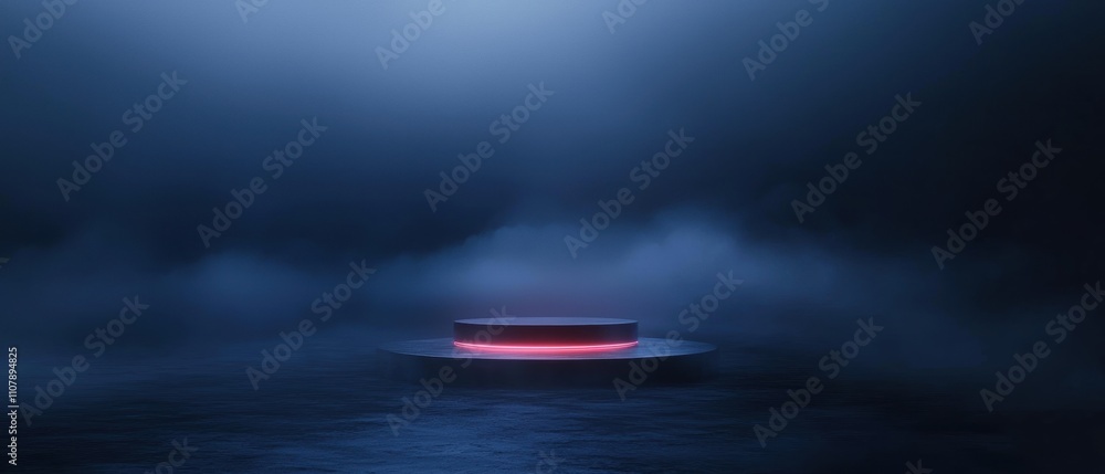 Aufkleber dark and moody scene with a circular platform in the center. the platform is lit up with a bright re