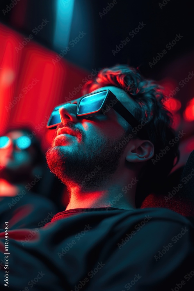 Poster A person enjoying a movie with advanced viewing technology