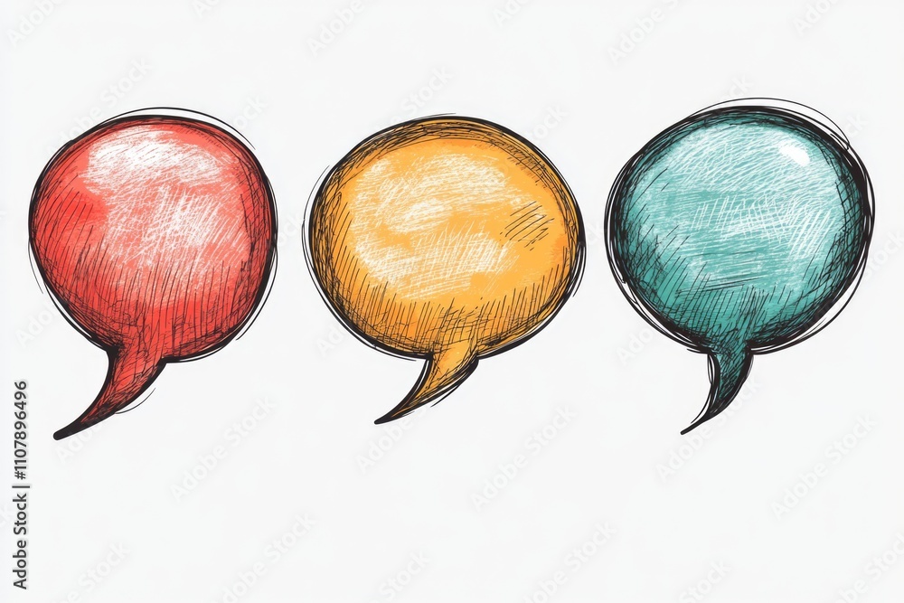 Aufkleber Three colorful speech bubbles with different shapes and textures