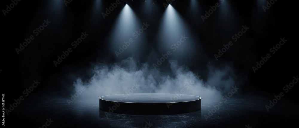 Poster stage with a circular platform in the center. the platform is black and appears to be made of a shin