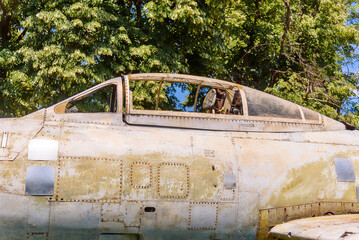 Old aircraft close up on grass