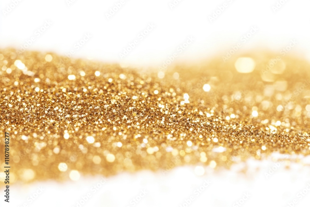 Poster A close-up shot of a pile of gold glitter, perfect for adding sparkle to your design or project