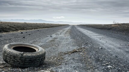 Naklejka premium Abandoned tire on a dirt road