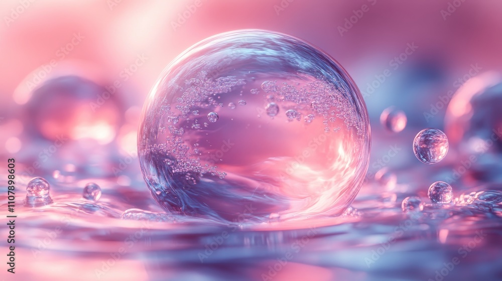 Poster molecule in the water drop 3d rendering