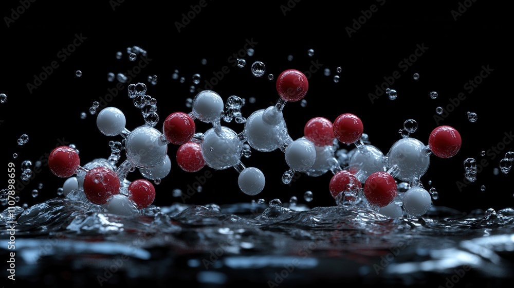 Poster molecule with water surface 3d rendering