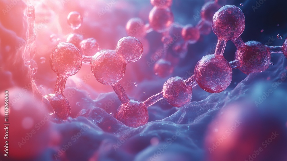 Poster molecule in the water drop 3d rendering