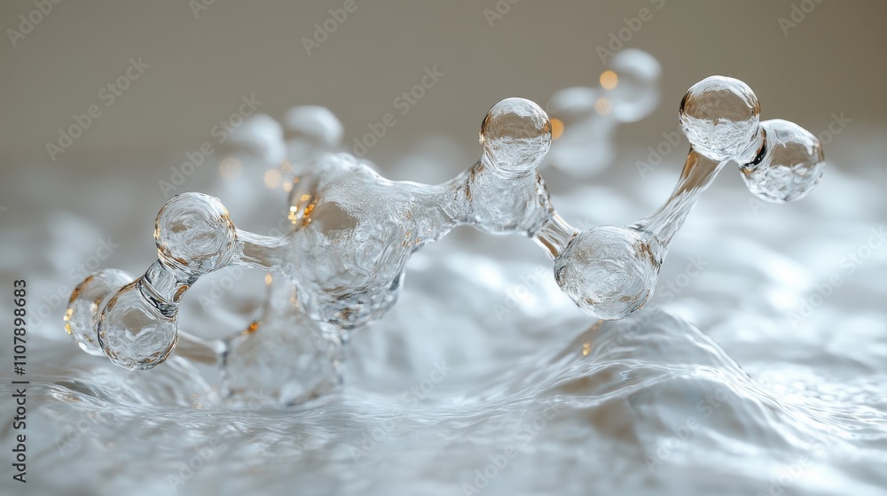 Poster molecule with water surface 3d rendering