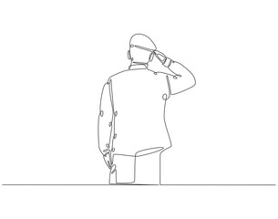 Continuous one line drawing of soldier salute. One line drawing illustration of soldier salute for remembrance. Remembrance day concept single line. Editable outline