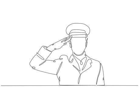 recommend clip art: Continuous one line drawing of soldier salute. One line drawing illustration of soldier salute for remembrance. Remembrance day concept single line. Editable outline