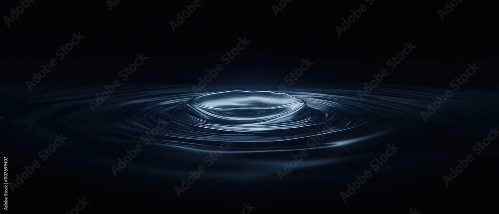 Poster dark and moody scene with a single drop of water in the center. the drop is in the shape of a circle