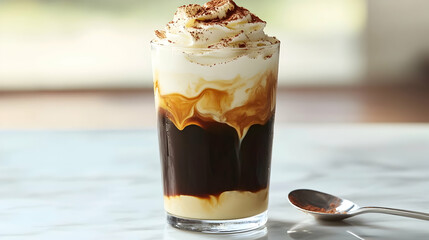 Vietnamese Coffee Egg Cream with Condensed Milk and Cocoa Powder, Traditional Beverage Photography