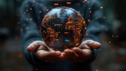 multilingual language translation technology concept a person holding holographic globe with speech bubbles and various languages represents global language translate and multilingual communicatio