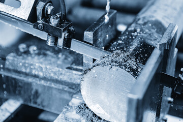 Band saw cutting machine cut metal blank with liquid coolant method, Industrial tool