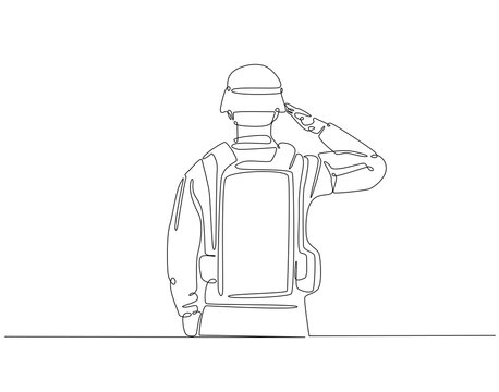 recommend clip art: Continuous one line drawing of soldier salute. One line drawing illustration of soldier salute for remembrance. Remembrance day concept single line. Editable outline
