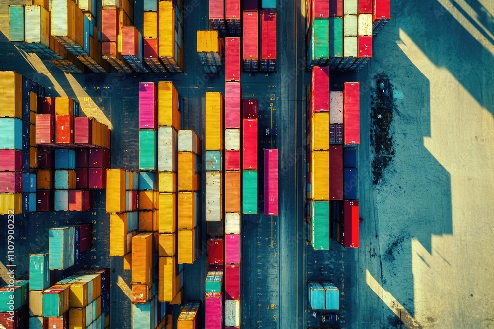 Poster Aerial view of a large container ship sailing on the ocean