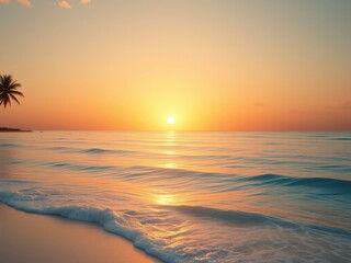 Fototapeta premium Stunning sunrise over a tranquil tropical beach with gentle waves, ocean, background, peaceful, waves