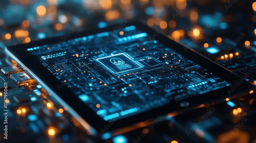 Poster network security system personal data information on tablet information and cyber security technolog