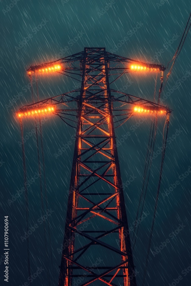 Poster A towering structure with bright lights at the top