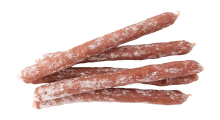 sticks of cured salami sausage isolated