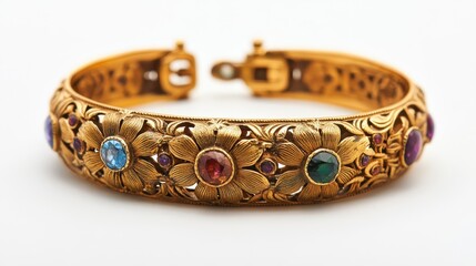 Elegant Vintage Gold Bracelet with Colorful Gems