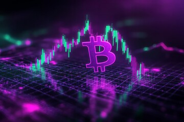  Cryptocurrency price chart, purple-green neon color, dark background 