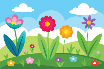 Fototapeta premium Spring Meadow Flowers Vector - Vibrant Floral Landscape Illustration