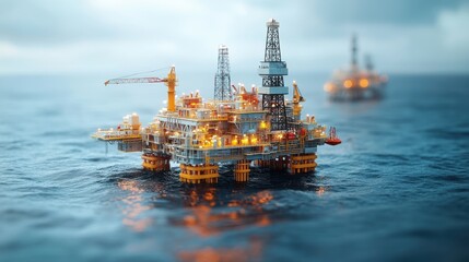 Fototapeta premium oil rig isolated on blue abstract 3d floating rig platform gas platform petroleum industry offshore drilling refinery plant well drilling innovation and oilfield equipment concep