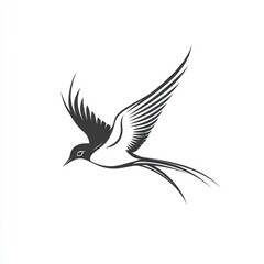Elegant stylized bird in flight, monochrome design.