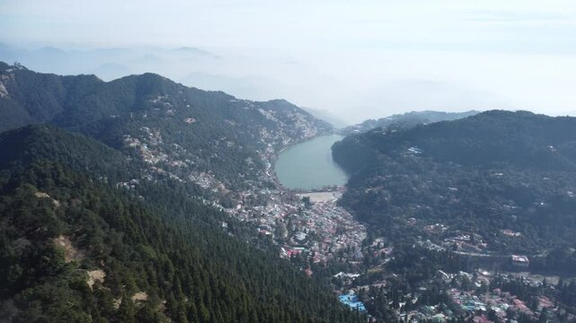 Nainital Ariel View from Naina Peak is 8,593 feet, with the Himalayas range seen from the top of the peak.