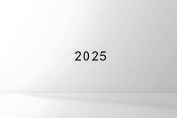 Fototapeta premium A pure minimalist design with a white background, soft gray shadows, and '2025' in thin black font. Perfect for professional and clean projects