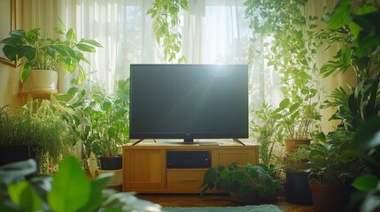 Fototapeta premium Indoor Jungle Living Room with Television