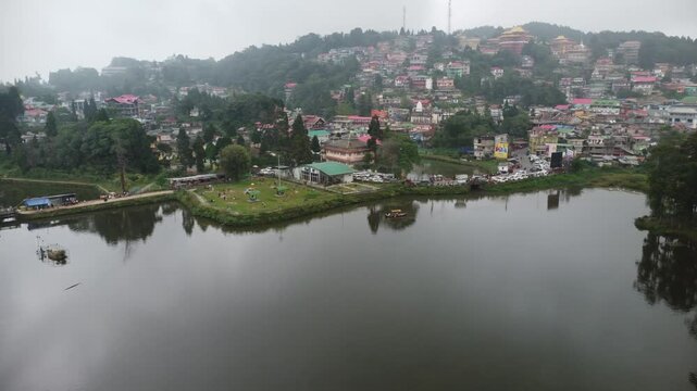 Mirik Lakeside Ariel View Cloudy Afternoon: A Popular Hill Station Near Darjeeling In The Himalayan Foothills