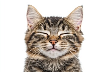 Fototapeta premium A close-up shot of a sleeping cat with its eyes closed, suitable for use in editorial or advertising content