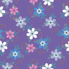 Trendy Floral pattern in the many kind of flowers. Tropical botanical Motifs scattered random. Seamless vector texture. Printing with in hand drawn style on dark background